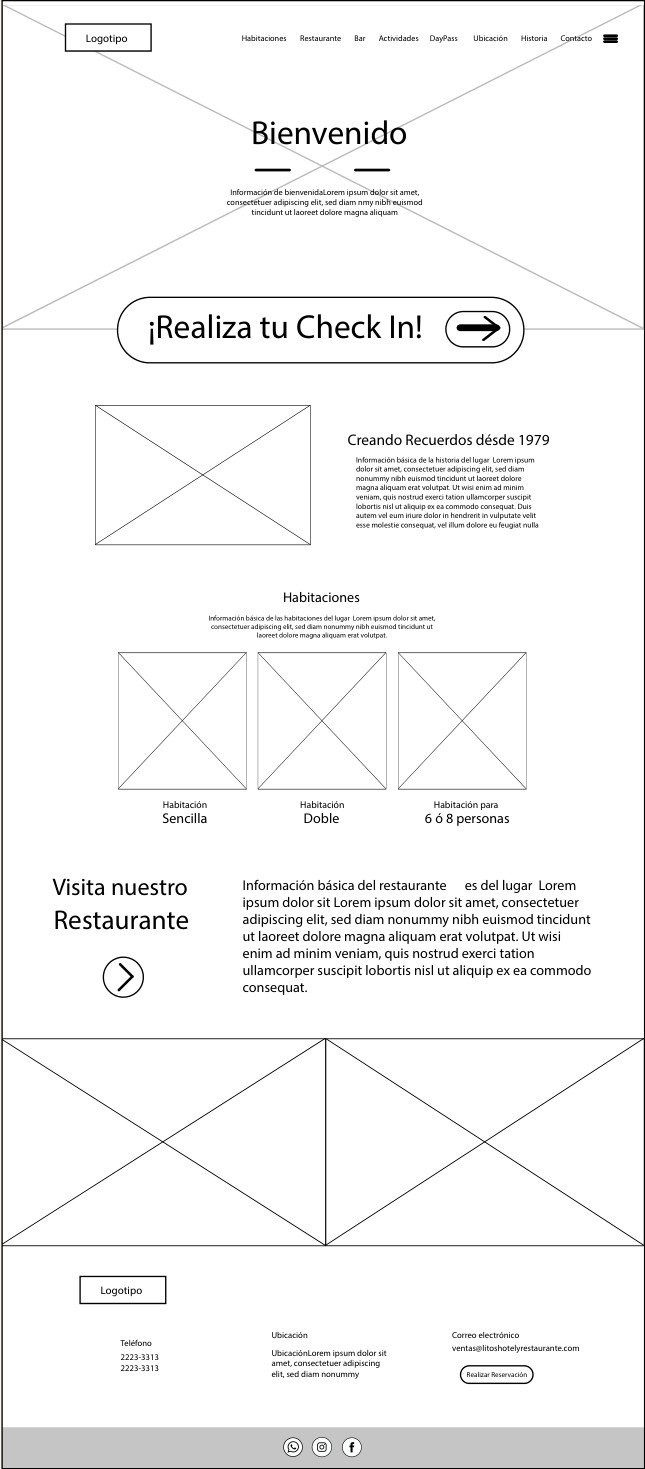 Litos Hotel y Restaurante — Landing page wireframe